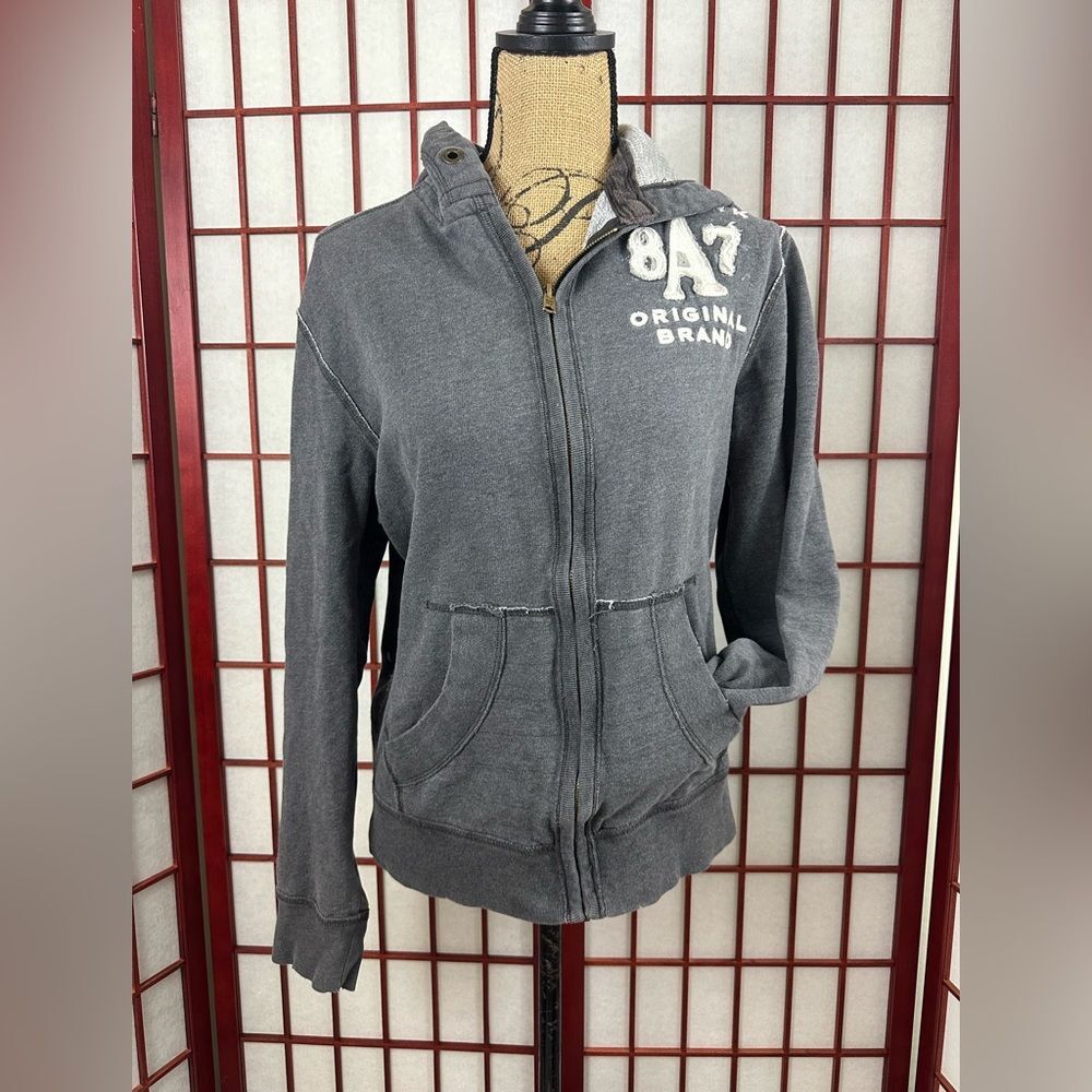 Y2K Aeropostale Grey Full Zip Up Hoodie Back Graphic Small